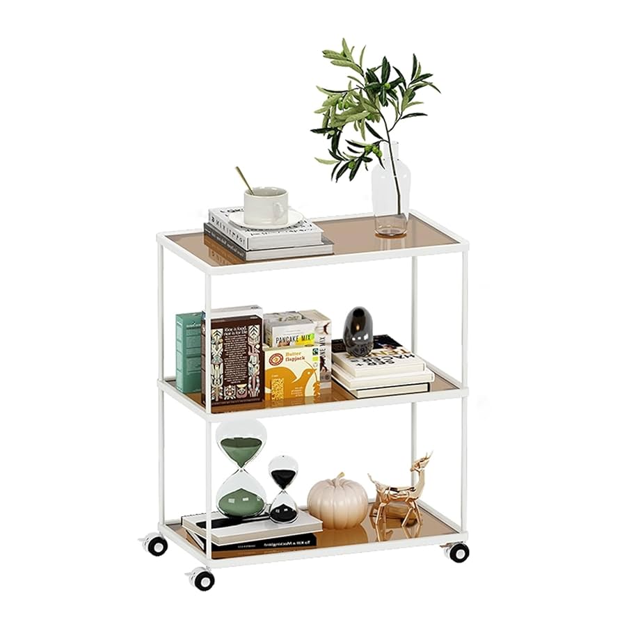 ガラス3段ワゴン、サイドテーブル Amazon.co.jp: サイドテーブル キッチンワゴン キャスター付き 3